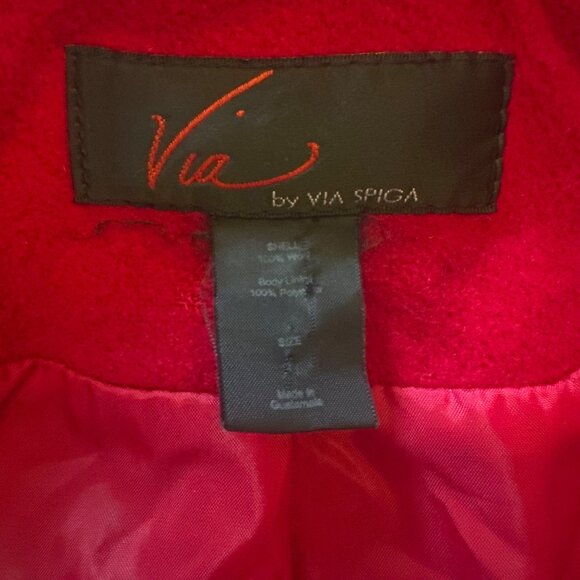 Womens Red Double-Breasted Wool Coat By Via Spiga W/ Gold Buttons Size 14 - Picture 4 of 14